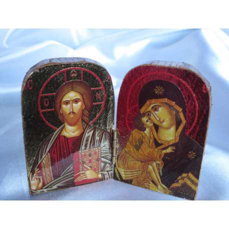 ICONO DIPTICO DE LA VIRGEN DE LA DULZURA Y PANTOCRATOR