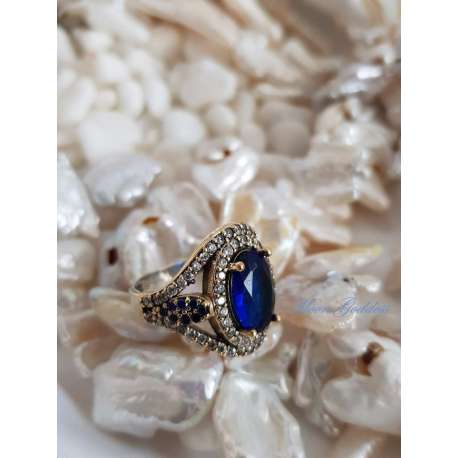 ANILLO DE PLATA Y ZAFIROS-MOON GODDESS