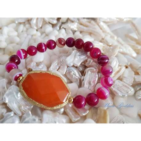 PULSERA ELASTICA DE AGATA ROSA Y CORNALINA-MOON GODDESS