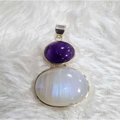 COLGANTE DE PLATA, PIEDRA LUNAR Y AMATISTA