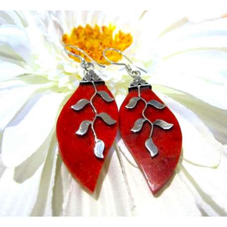 PENDIENTES DE CORAL Y PLATA