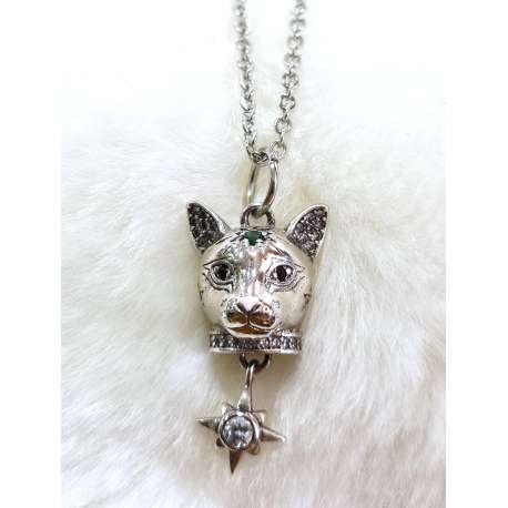 COLGANTE CABEZA DE GATA EGIPCIA DE PLATA