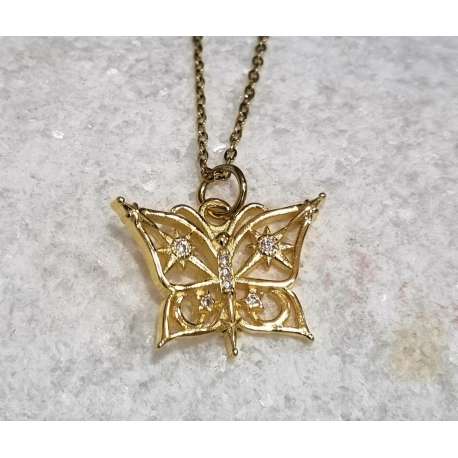 COLGANTE MARIPOSA DE PLATA CHAPADA EN ORO