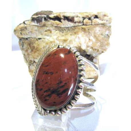 BRAZALETE-PULSERA DE PLATA 925 Y JASPE ROJO