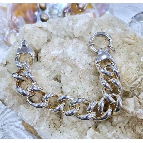 PULSERA GRUESA CON ESLABON BARBADO DE PLATA 925