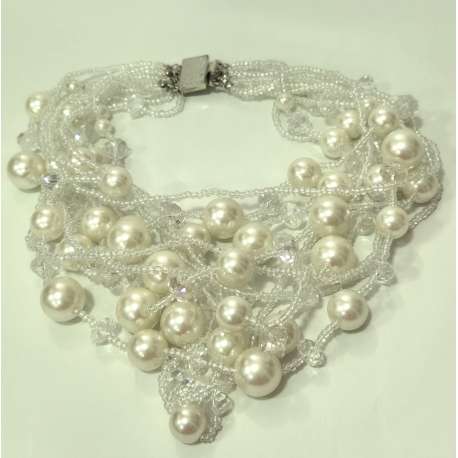 COLLAR TIPO CHANEL DE PERLA DE BISUTERIA Y CRISTAL