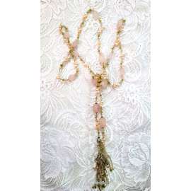 COLLAR LARGO ROMANTICO DE CUARZO ROSA