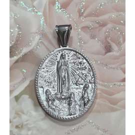 MEDALLA DE LA VIRGEN DE FATIMA DE ACERO INOXIDABLE