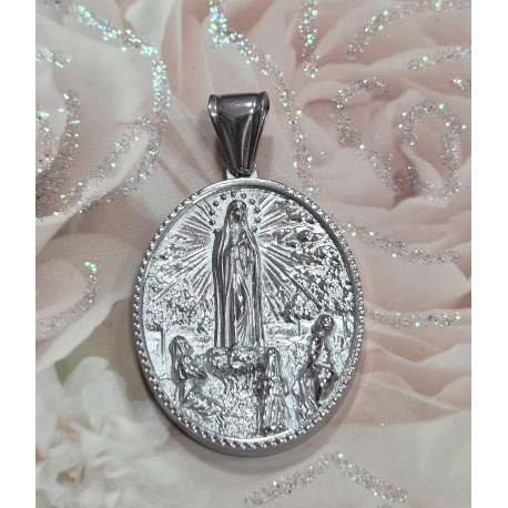 MEDALLA DE LA VIRGEN DE FATIMA DE ACERO INOXIDABLE