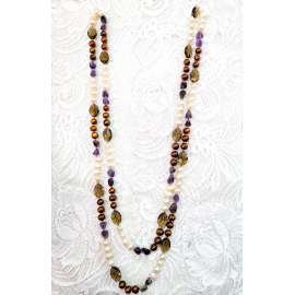 COLLAR DE PERLAS NATURALES MARRONS Y AMATISTAS