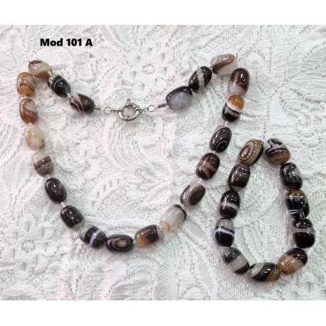 CONJUNTO DE COLLAR Y PULSERA DE OJO DE TIGRE O ÁGATA BOSTWANA